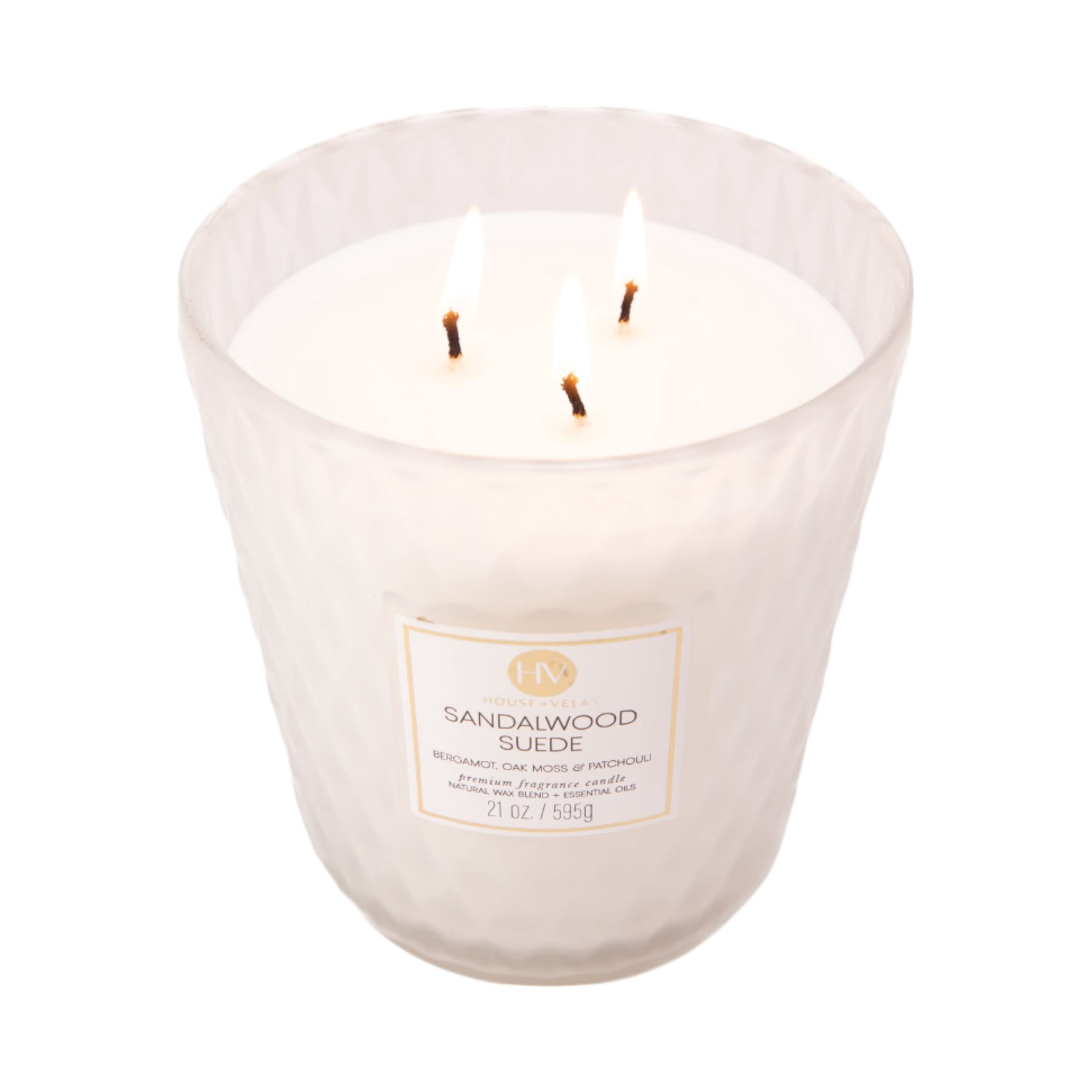 House of Velas Diamante Candle Collection, 21 oz, 3 Cotton Wicks, Sandalwood Suede, Large Glass Jar