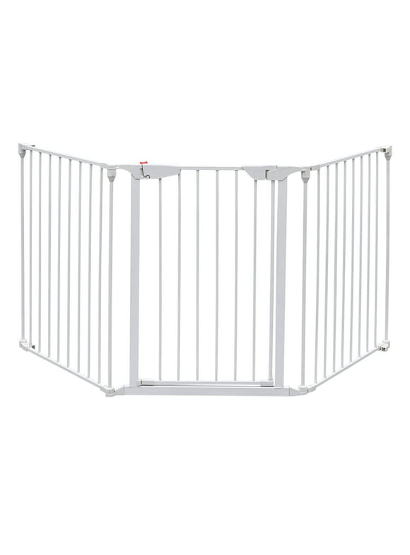 74-Inch Versatile Safety Gate Metal Baby/Pet Gate Configurable Dog Barrier - Ideal for Wide Door Openings, Stairways, Doorways, Includes Wall Mounts (25.39" W x 29.3" H Each Panel, White)