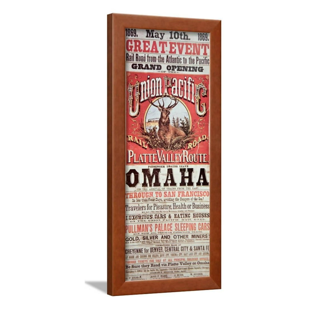 Union Pacific Railroad Poster Advertising First Transcontinental Railroad Across the USA, c.1869