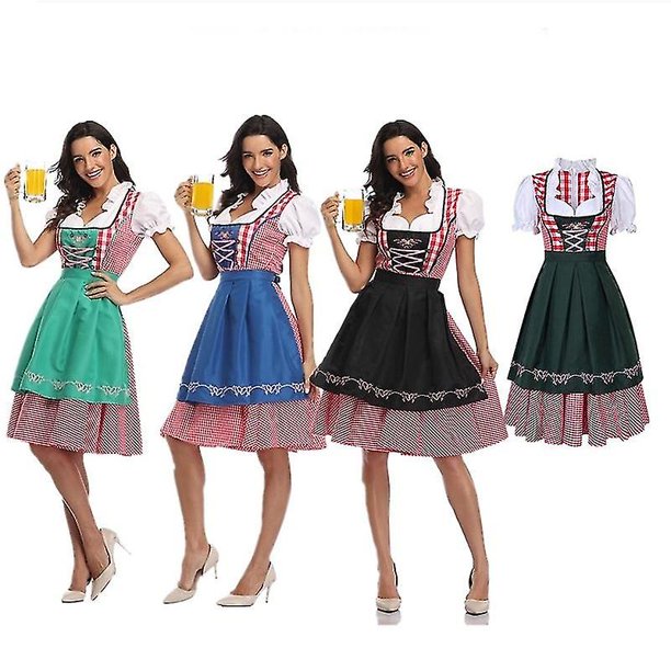 Women Traditional Oktoberfest Costume German Beer Wench Dirndl Dress With Apron Cosplay Costume Party Dress Y zhangyuxiang LED