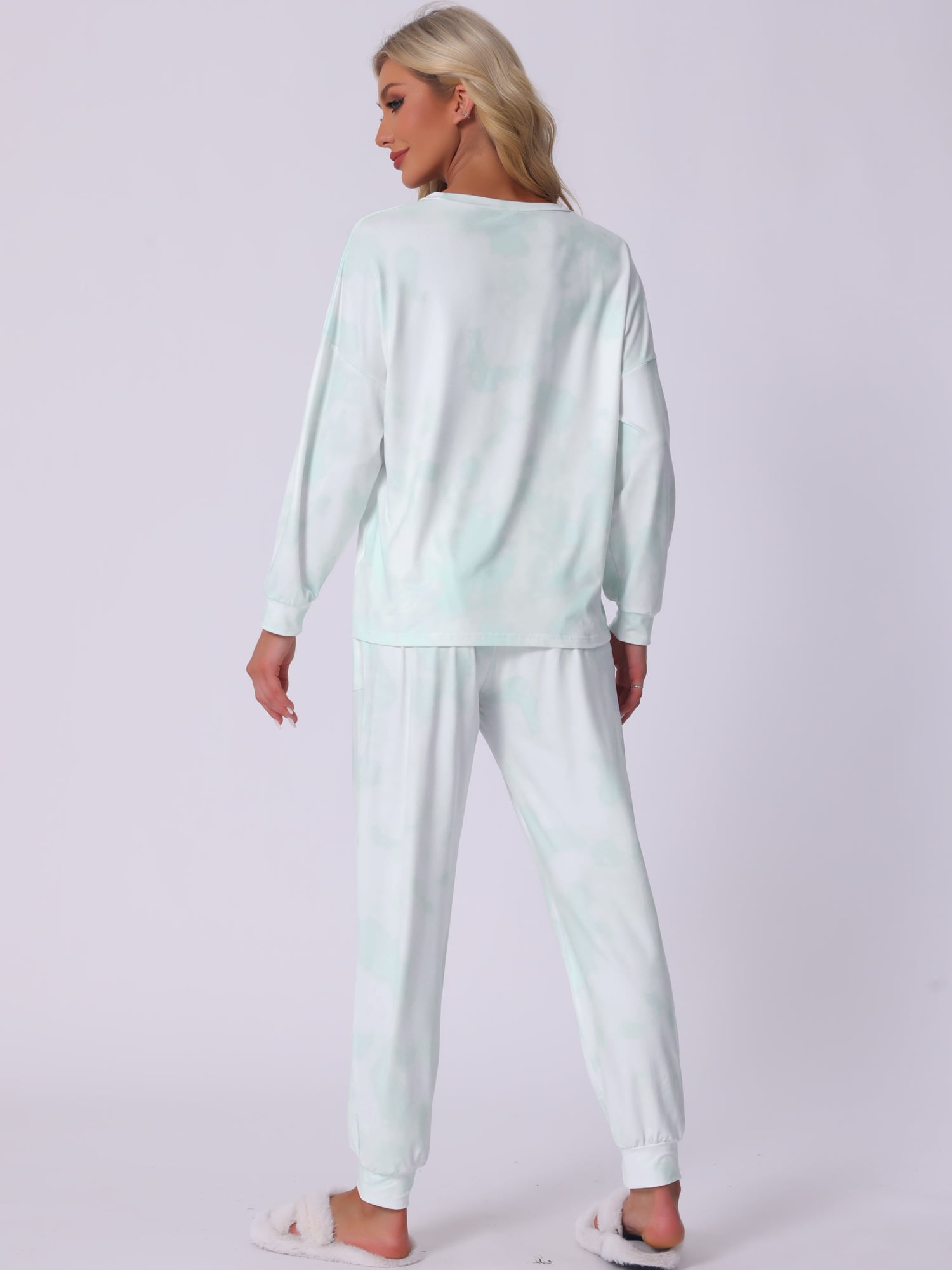 DARING DIVA Women's Tie Dye Long Sleeve Front Pocket Pajamas Set S Green
