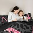 thumbnail image 5 of Homewish Ribbon Monogrammed M Bedding Comforter Set for Girl, Kawaii Princess Style Twin Comforter Sets, Black Pink Cheetah Print Reversible Bedding Set, Super Cozy Room Decor, 2 Pieces, 5 of 8