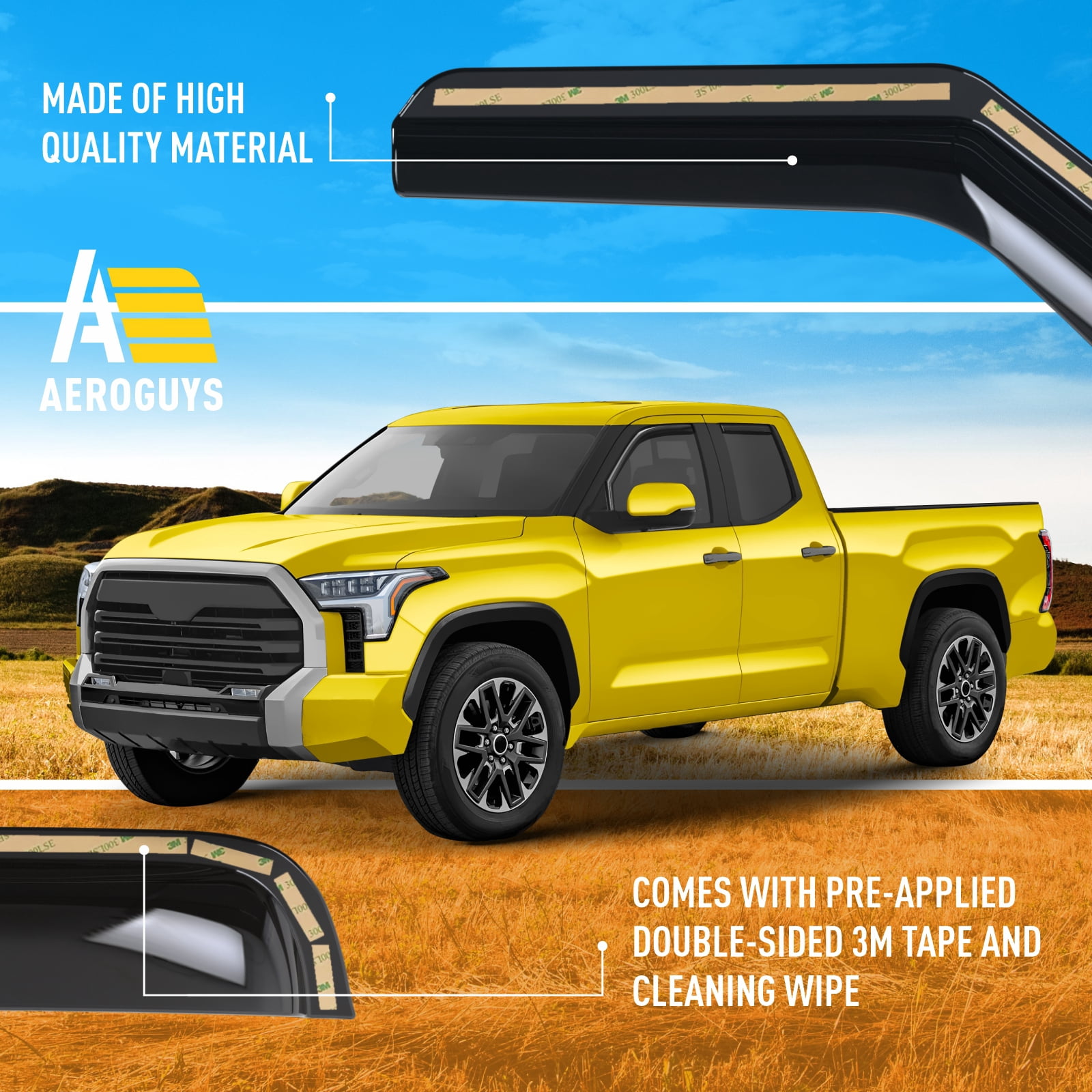 AEROGUYS In-Channel Window Deflectors Extra Durable Window Visors Rain Guards Fit for Toyota Tundra 2022-2025 Double Cab, Sun Visors, Wind Vent Visors, Car Accessories - 4pcs. AG0272