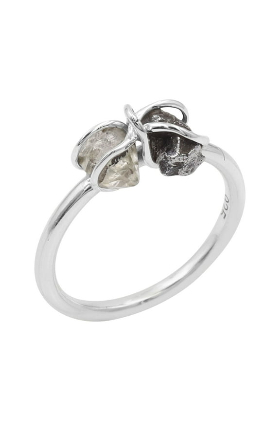 Meteorite Gemstone Ring Herkimer Diamond Ring Sterling Silver Ring Handmade Ring Statement Ring for Women