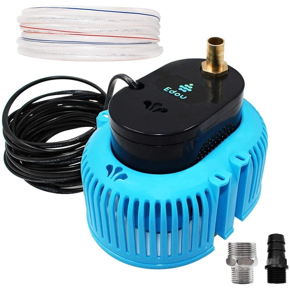 EDOU Submersible Pool Pump, 850 GPH Max Flow, 75W Max Power, Includes 16′ Drainage Hose and 3 Adapters, (Black and Blue)
