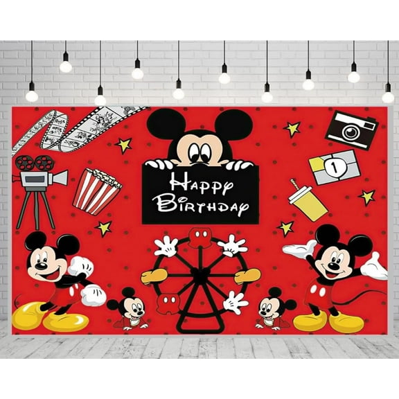 Happy Birthday Mickey Anime Cartoon Theme Backdrops Banner Birthday Party Decor Supplies,5.9x3.6ft