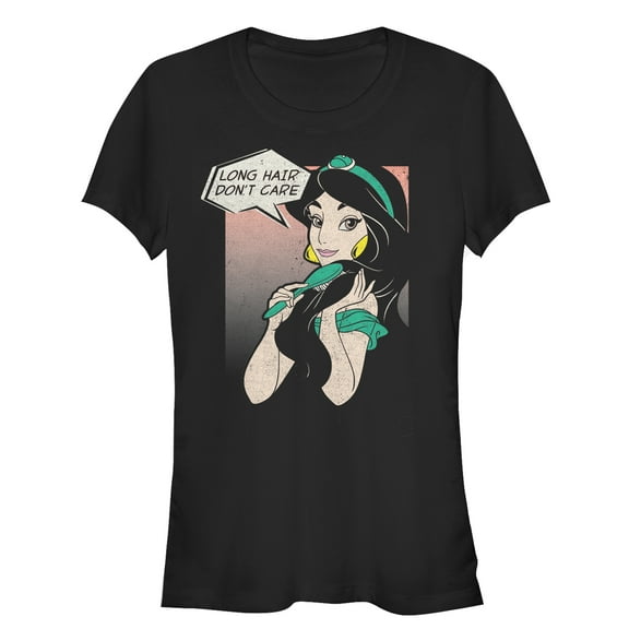 Junior's Aladdin Jasmine Long Hair  Graphic Tee Black 2X Large