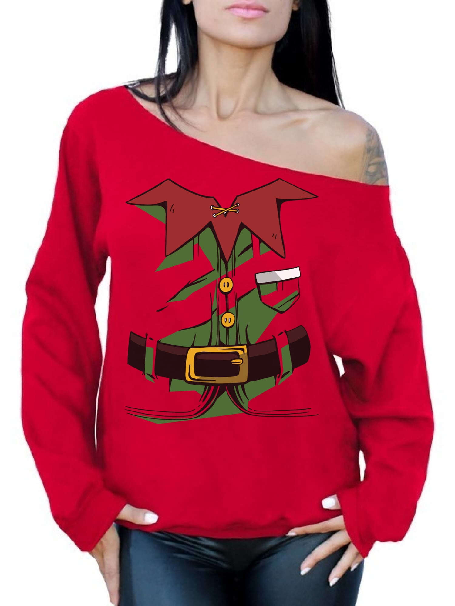 Christmas Elf Off Shoulder Sweatshirt 
