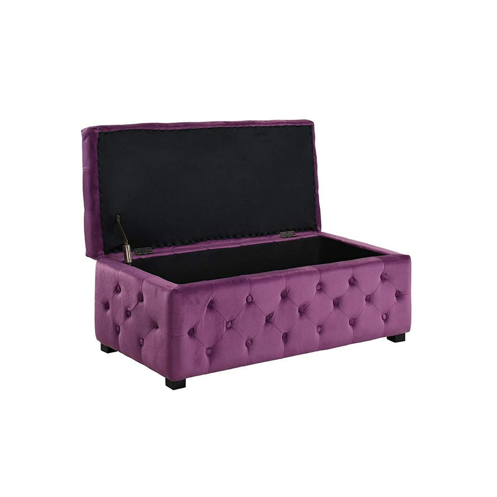 Classic Tufted Velvet Ottoman with Storage, Foot Stool (Purple