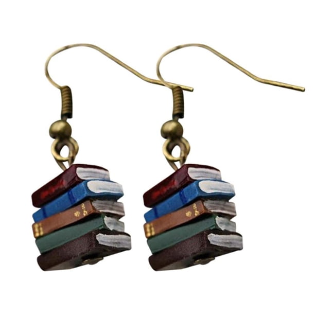 Pendientes De Pila De Libros, Pendientes De Gota Con Colgante De Libro Multicolor, Pendientes Colgantes De Biblioteca Para Mujeres, Niñas Y Amigos 1 Par Advancent AP005561-00