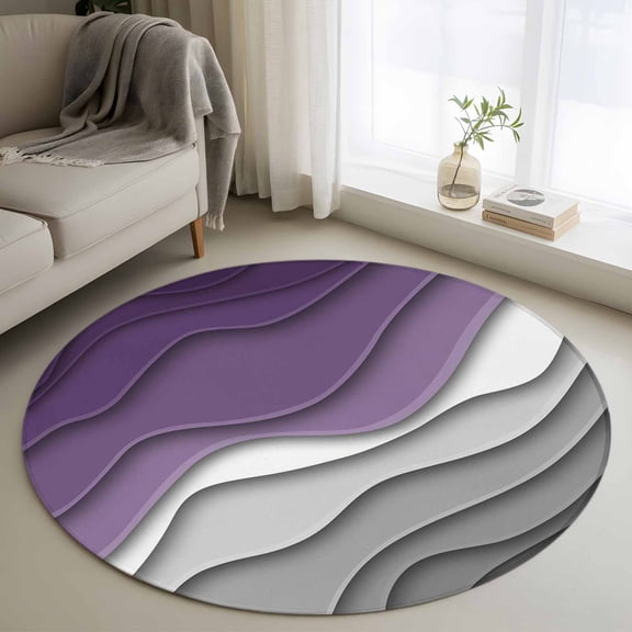 Round Area Rug 3.3ft,Purple Grey Ombre Non-slip Area Rugs for Living Room/Bedroom/Bathroom/Kitchen,Modern Geometric Abstract Aesthetics Cream Washable Throw Floor Mat Indoor Outdoor Entrance Doormat