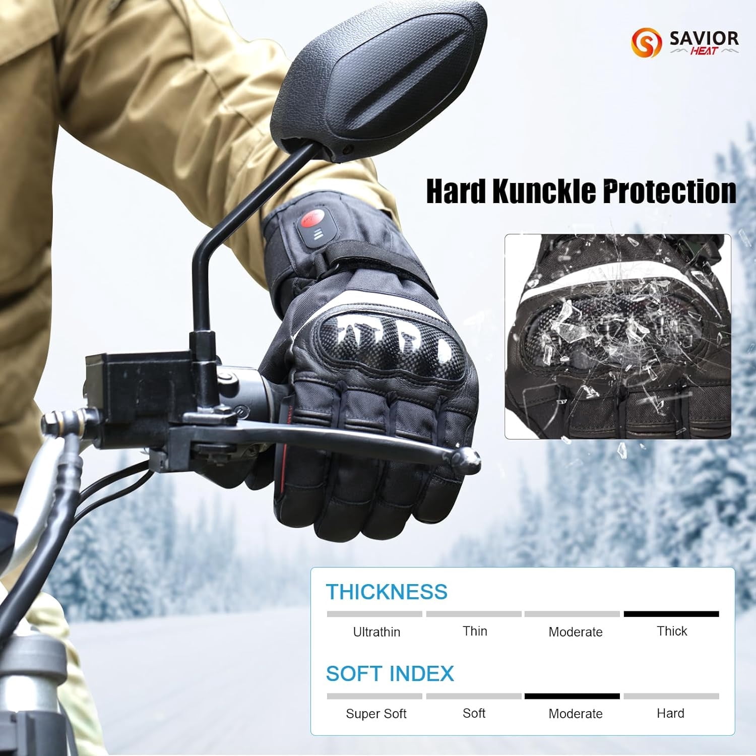 SAVIOR HEAT Heated Motorcycle Gloves for Men Women，7.4V Heating Gloves with 2200mAh Rechargeable Battery Electric Gloves for Cycling Riding Snowmobile Skiing