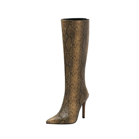 

Fesfesfes Riding Boots For Women Oversized Fall/Winter Pointed Wood Grain Fine Heels Super High Heel Back Zipper Knee Long Boots Knight Boots US:6.5(38)