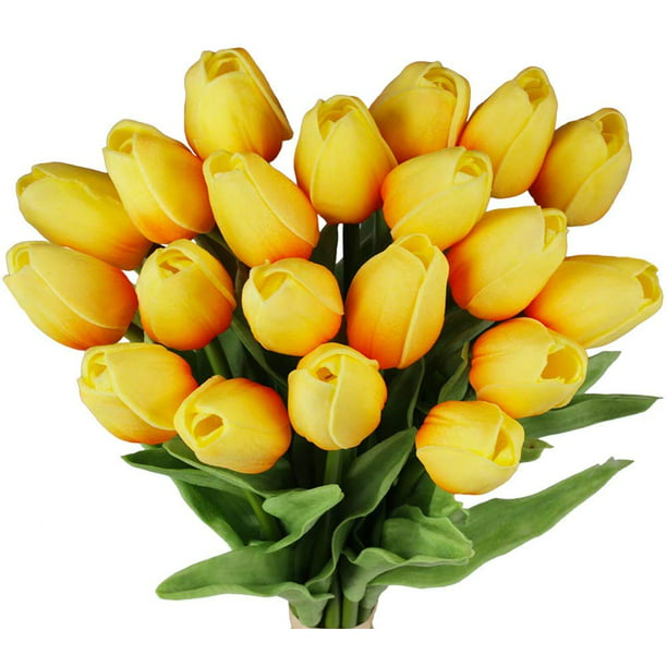 20 Pcs Artificial Orange Tulips Flowers Faux Tulip Stems Real Feel PU ...