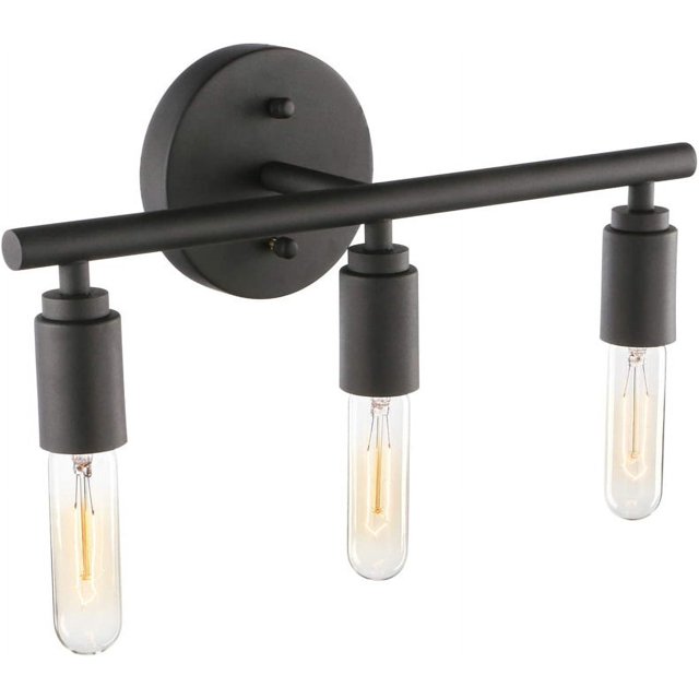 Lámpara de espejo de baño de 3 bombillas, aplique de pared de metal negro, luz de espejo de baño interior, luz frontal, espejo estilo americano, personalidad creativa (bombilla no incluida)