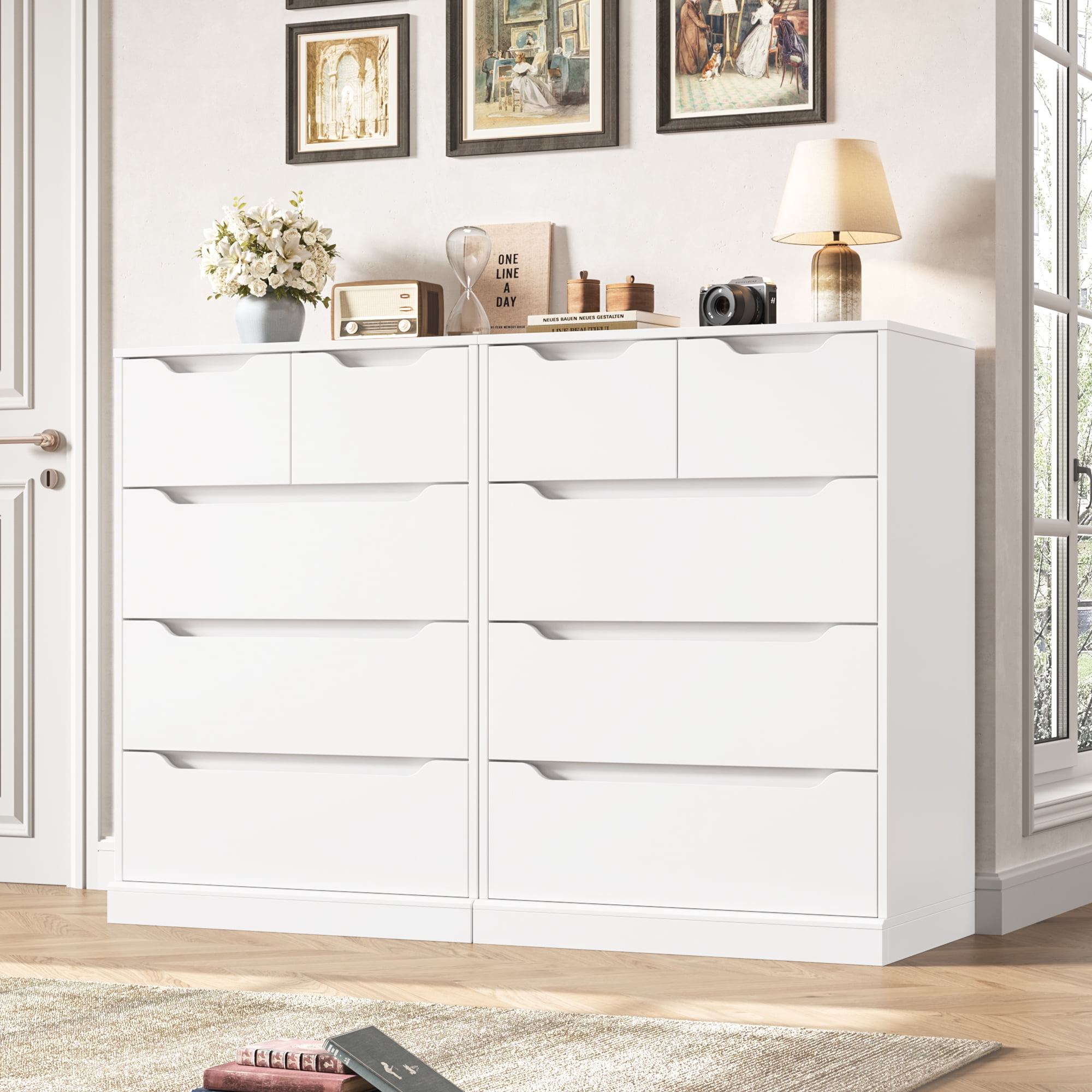 Homfa White Dresser for Bedroom Vertical Chest of 5 Drawers Handleless Wood Storage Cabinet for Living Room