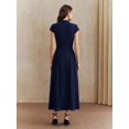 thumbnail image 2 of Blue Womens Elegant High Neck Cap Sleeve A-Line Pleated Midi Dress, 2 of 5