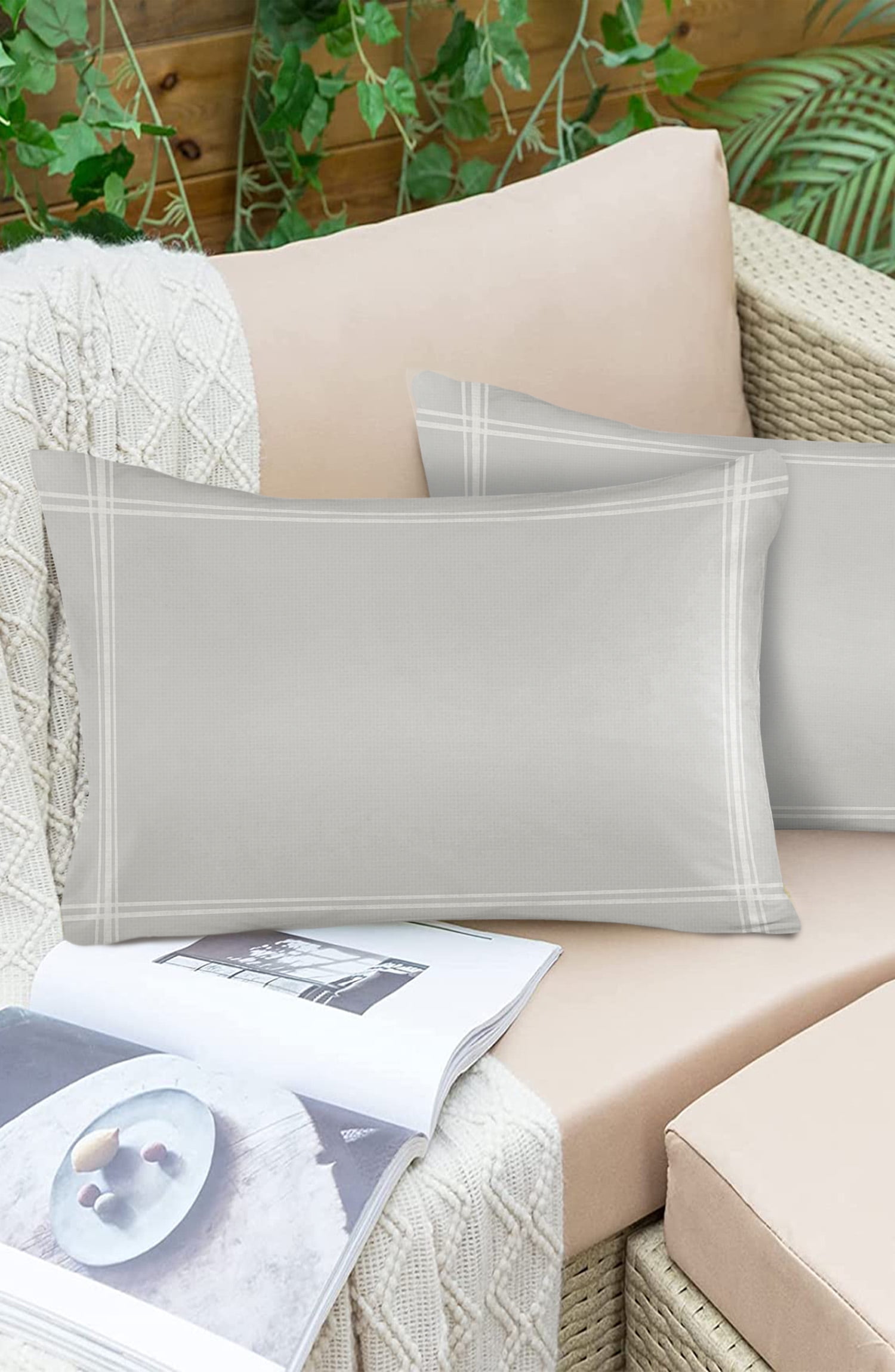 Pack of 2 Outdoor Pillow Covers, Solid Color Light Gray Waterproof Square Throw Pillowcase Cushion Decorative Pillow Covers for Couch Patio Tent, 20x12 in