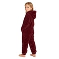 thumbnail image 4 of Cethrio Girls Fleece One-piece Pajamas, Hooded Long Sleeve Warm Full Zip Winter Loungewear Jumpsuit Size 9-10 Years Wine, 4 of 5