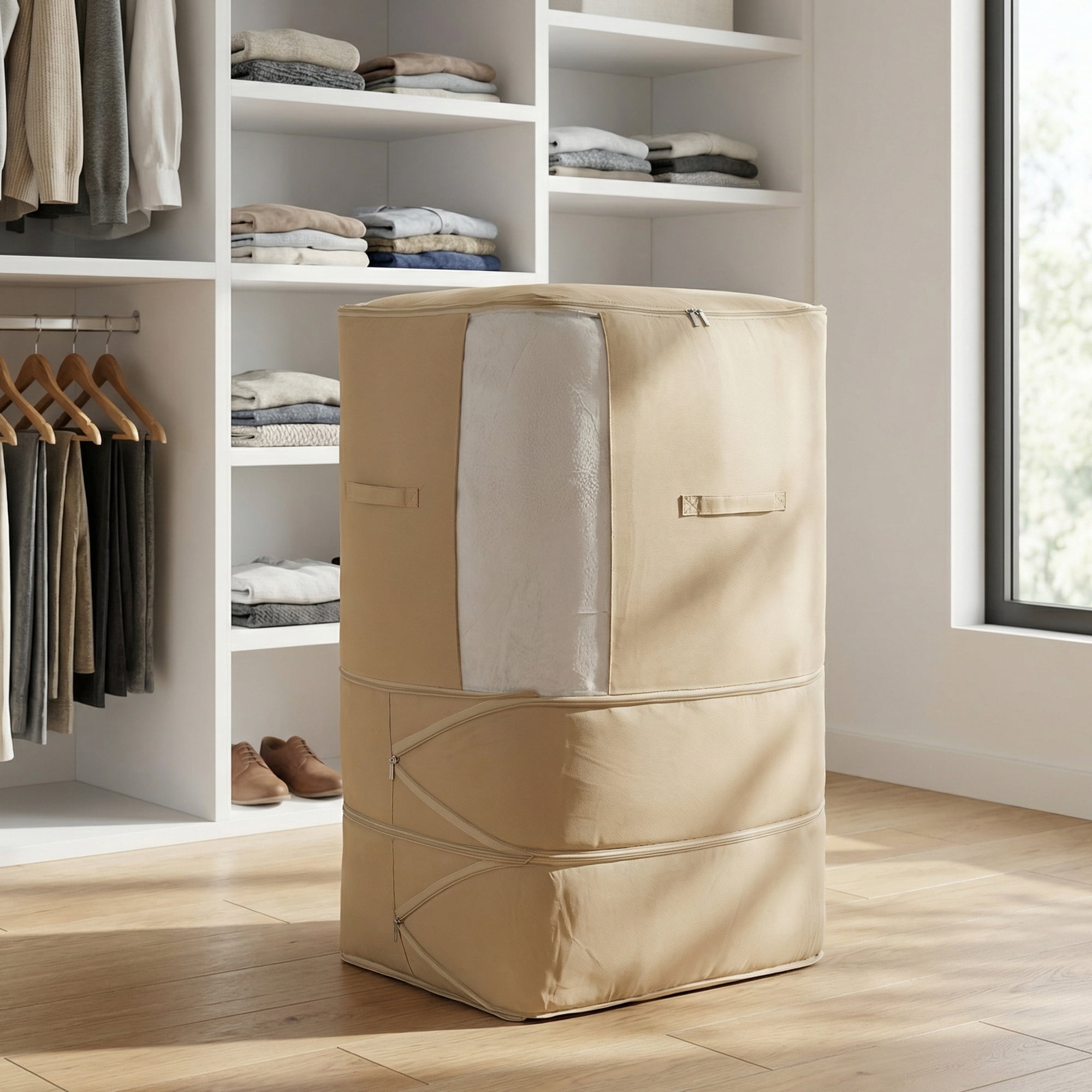 Unique Bargains Foldable Storage Bag for Organizing Bedroom Beige 21.3"x16.5"x35.4"