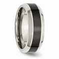 thumbnail image 4 of White Stainless Steel Ring Band Wedding Black Base with Polished Ceramic center Beveled, 4 of 6