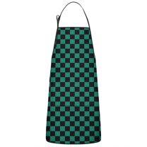 Teal and Black Checkerboard Pattern Apron-Garden Aprons for Women with Pockets-Cotton Linen Waterproof Kitchen Cooking Gardening Aprons Adjustable for Kitchen,Cooking,BBQ and Salon 33x27 Inch