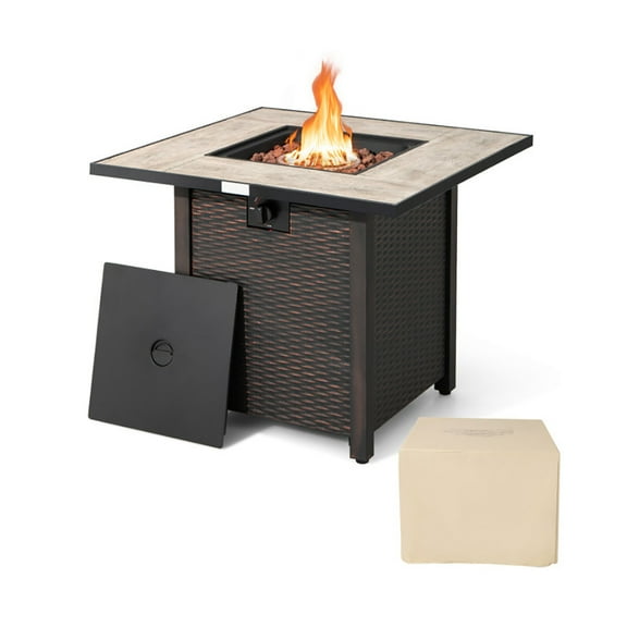 GVN 30 Inch Square Propane Gas Fire Pit Table Ceramic Tabletop, Outdoor Fire Pit for Outdoor, Outside Patio Deck and Garden