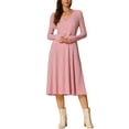 thumbnail image 1 of Vestidos de punto INSPIRE CHIC para mujer, vestido midi de manga larga con escote en V profundo, corte A, color rosa, 1 of 5
