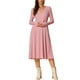 thumbnail image 1 of Vestidos de punto INSPIRE CHIC para mujer, vestido midi de canalé con profundo escote en V, manga larga, envolvente, corte A, talla XS, color rosa, 1 of 5