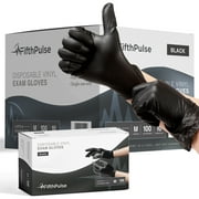 Fifth Pulse Vinyl Gloves, Multifunction Medical Grade Exam, Kitchen Gloves, All-Purpose Industrial Disposable Gloves Latex Free, Powder Free - Black - 10 Boxes of 100 Gloves- 1000 Total (Medium)