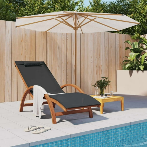 vidaXL Sun Lounger with Pillow Gray Textilene and Solid Wood Poplar