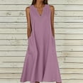 thumbnail image 2 of JGGSPWM Long Linen Dresses for Women Casual Buttons V Neck Tank Dress Casual Loose Fit Flowy Cute Summer Beach Maxi Dresses Purple XXL, 2 of 5