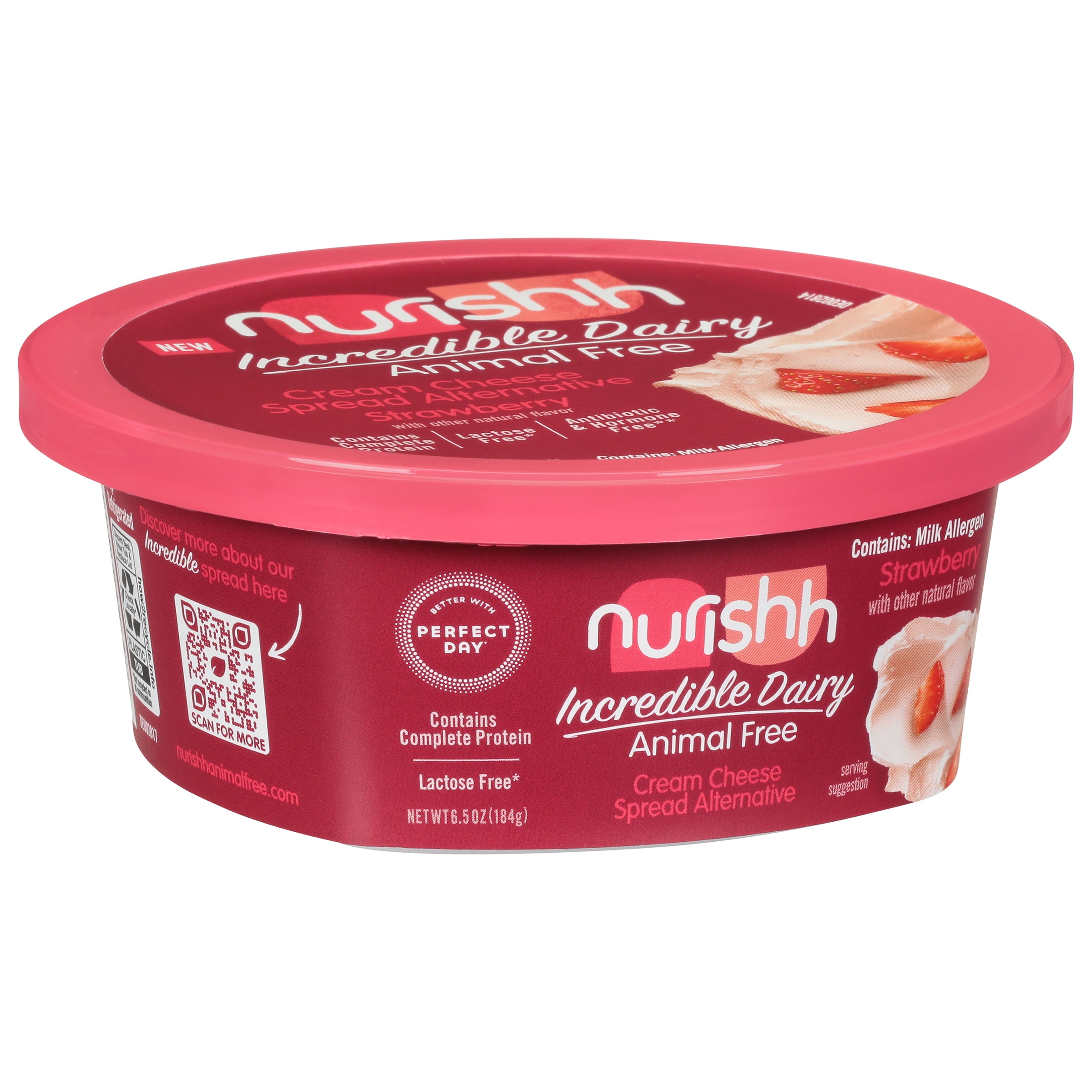 Nurishh Lactose Free Spreadable Cream Cheese Alternative  Strawberry, 6.5 oz. Tub. Refrigerated