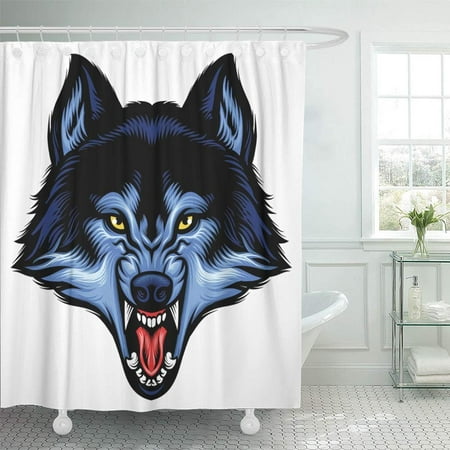 PKNMT Dog Angry Wolf Head Show His Sharp Teeth Mascot Mean Face Howling Beast Barking Waterproof Bathroom Shower Curtains Set 66x72