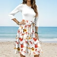 thumbnail image 2 of WTOBBY Women's Fashion Floral Print Belted Round Neck 3/4 Sleeve Dress, Casual Flowy Midi Sundress with Feminine Waist Accent,Orange M, 2 of 5
