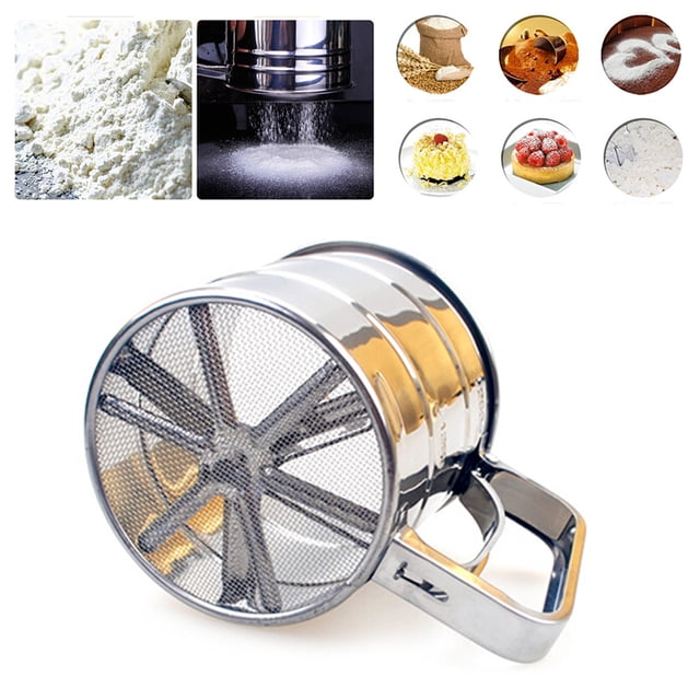 PTOOTP Tamiz de malla para harina de cocina, tamiz de harina de acero inoxidable plateado, colador de malla para tamizar azúcar en polvo para repostería de pasteles.