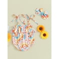 thumbnail image 2 of Baby Girls Romper Bodysuit and Headband Daisy Print Tie-Up Spaghetti Straps Sleeveless Infant Jumpsuit Summer Clothes, 2 of 8