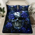 thumbnail image 2 of Manfei Blue Flower Full Sheet Set,Gothic Skeleton,Halloween Skull,4-Piece Microfiber, 2 of 7