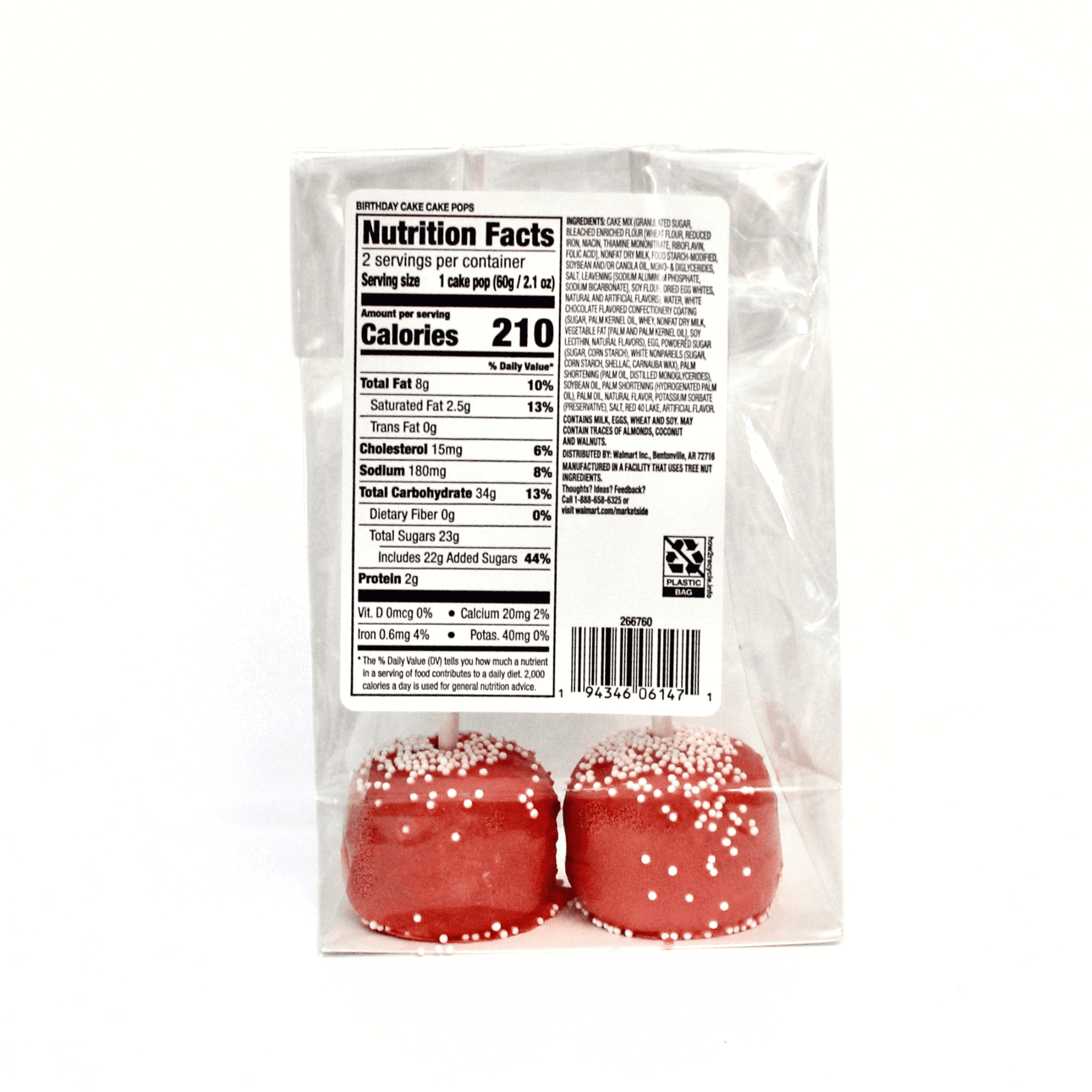Marketside Birthday Cake Flavored Cake Pops, 4.2 oz, 2 Count (Ready to Eat)