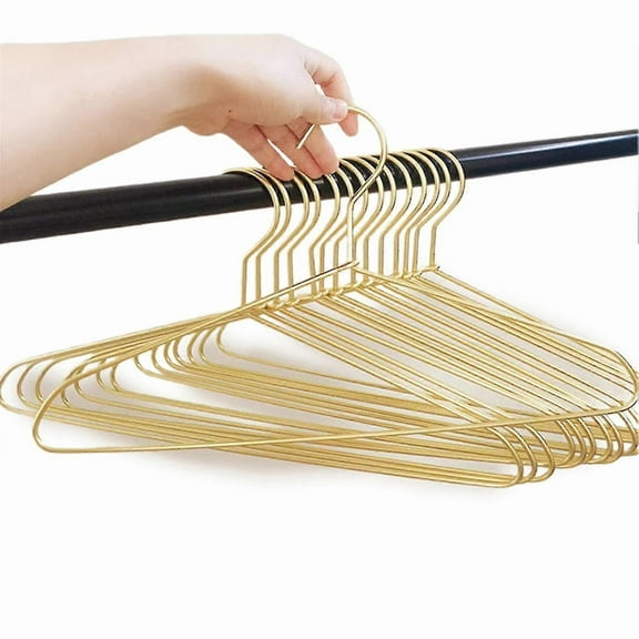 10 Pcs Clothes Hangers Heavy Duty Metal Strong Non-slip Clothing Coat Hanger For Bedroom( B : Gold )