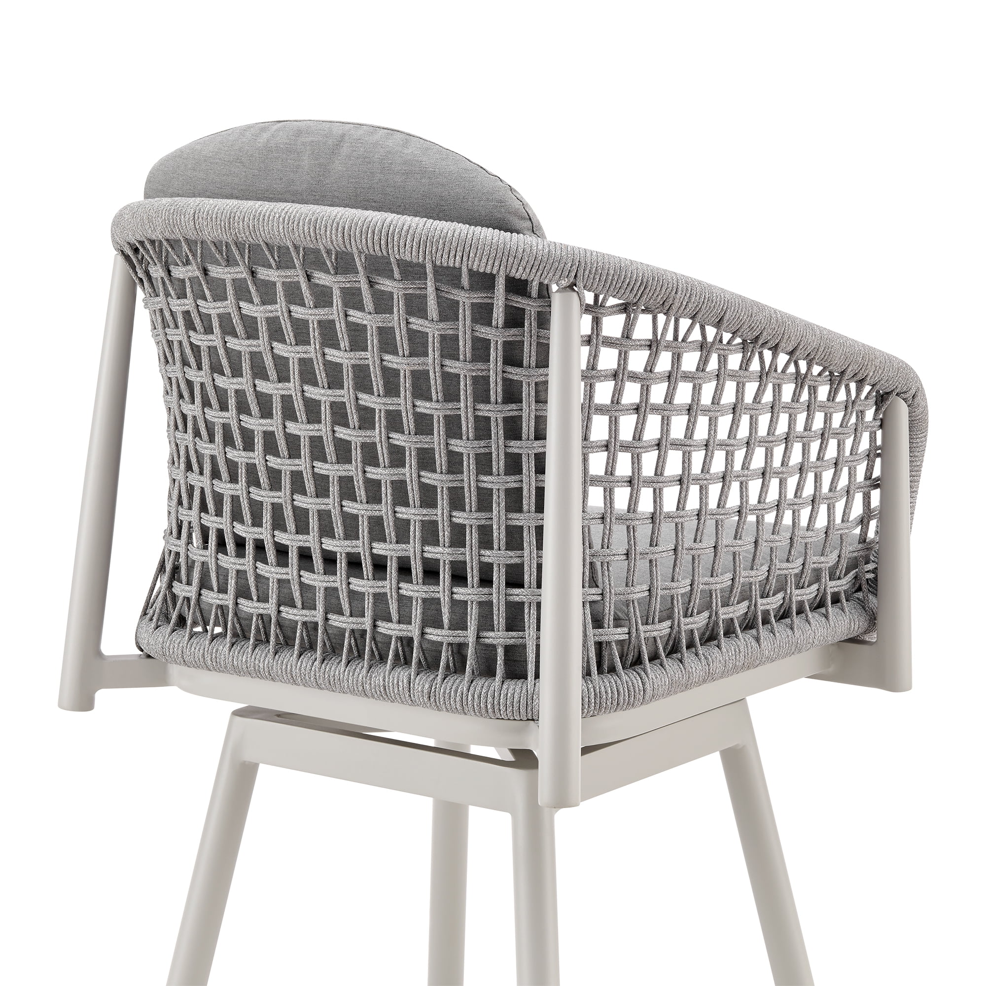 Rhodes Outdoor Patio Swivel Counter Stool in Aluminum with Light Gray Rope and Cushions - Set of 3