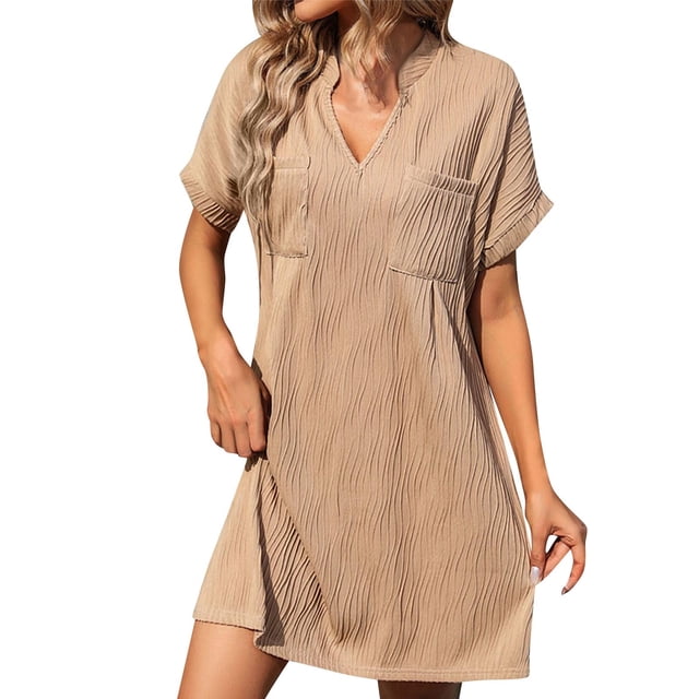QIPOPIQ Women's Regular Short-Sleeve v-Neck Swing Dress Clearance