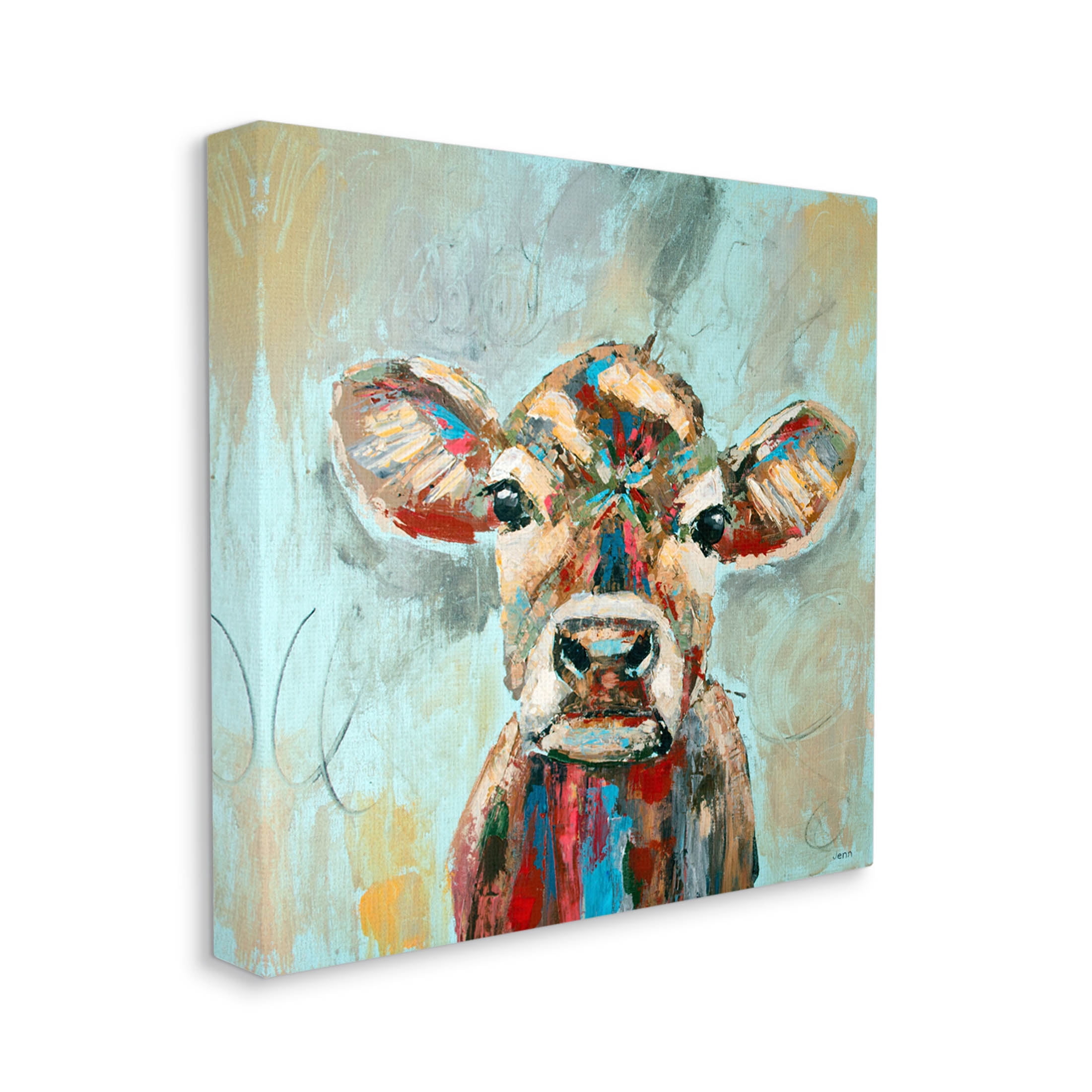 Brushed Painting Cow Animal Animals & Insects Painting Gallery Wrapped Canvas Print Wall Art