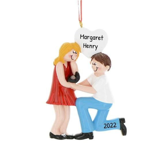 Personalized Engagement Ornament - Engaged Christmas Ornament 2022 - Propose Couple Diamond Engagement Ring Blonde 2022, Our First Christmas Engaged Ornament 2022- Free Customization