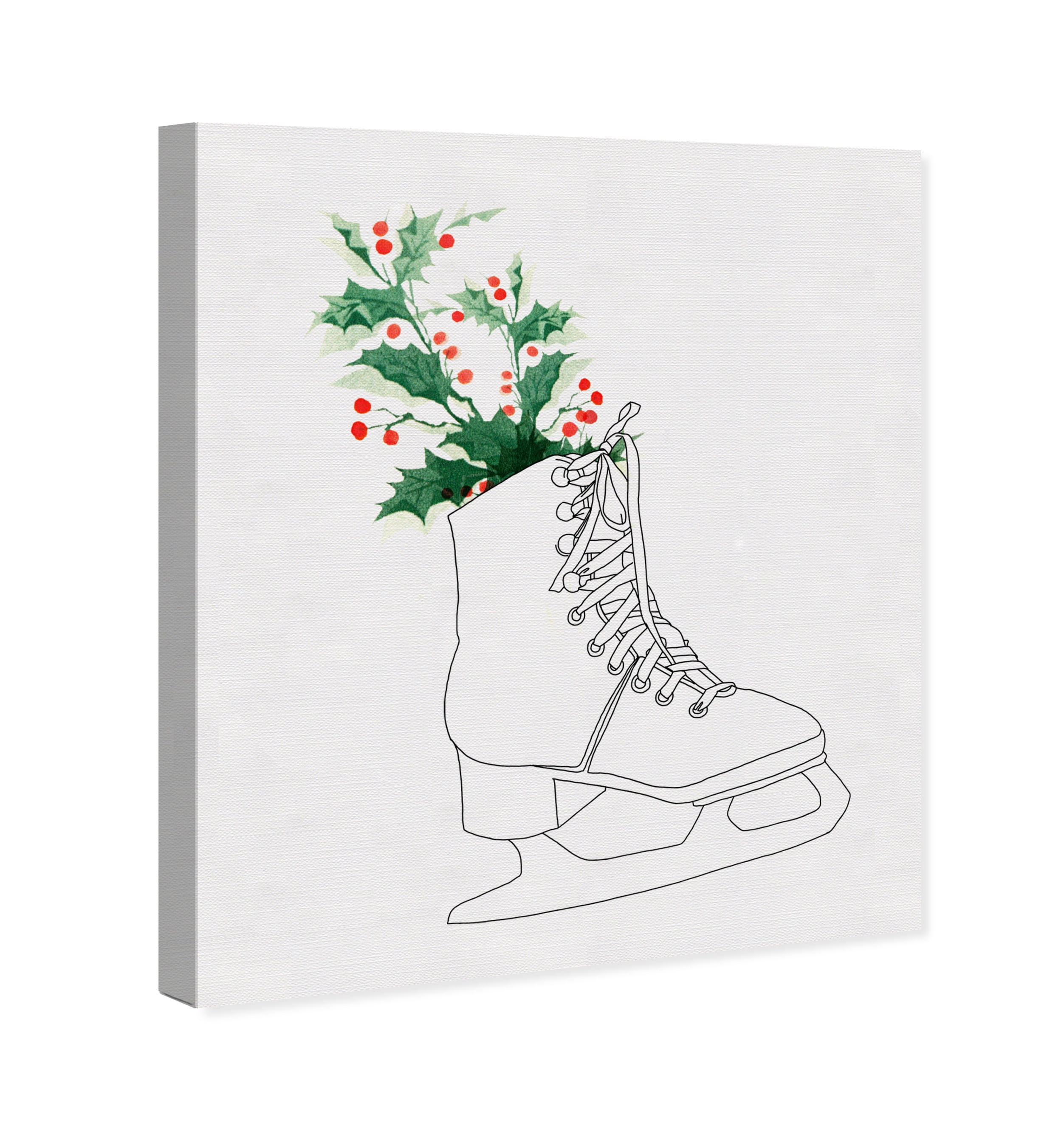 Wynwood Studio Holiday and Seasonal Wall Art Canvas Prints 'Ice Skating' Christmas Home Décor - Gray, Green, 12" x 12"