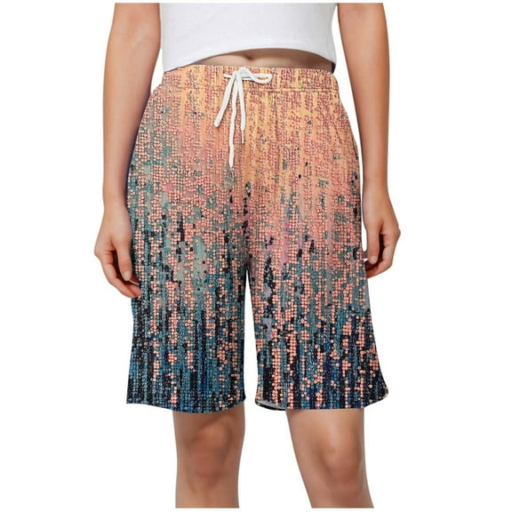 Otvok Women Home Shorts Printed Casual Elastic Waistband Drawstring and Side Pockets Pants