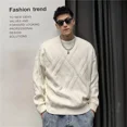 thumbnail image 5 of Suéteres masculinos cálidos de punto con forro polar y cuello redondo de color sólido para hombre, suéter de punto con cuello redondo, reseñas de ropa coreana, estilo de diseñador, 5 of 5