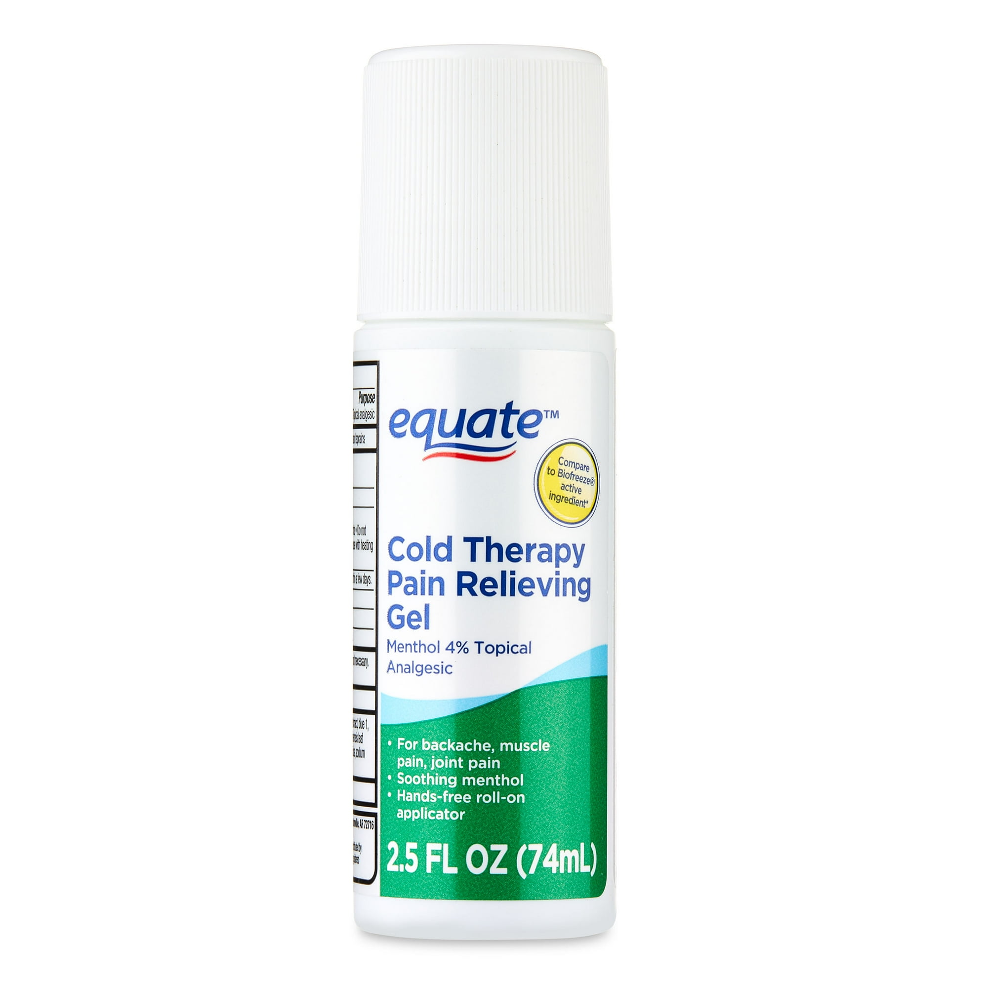 Equate Cold Therapy Pain Relieving Gel Roll-on with Menthol, 4% Topical Analgesic, 2.5 fl oz