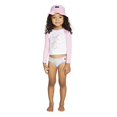 thumbnail image 2 of Hurley Girls' Long Sleeve Rash Guard and Hat 3-Piece Swimsuit Set, Mutli/Mermaid, 2T, 2 of 2