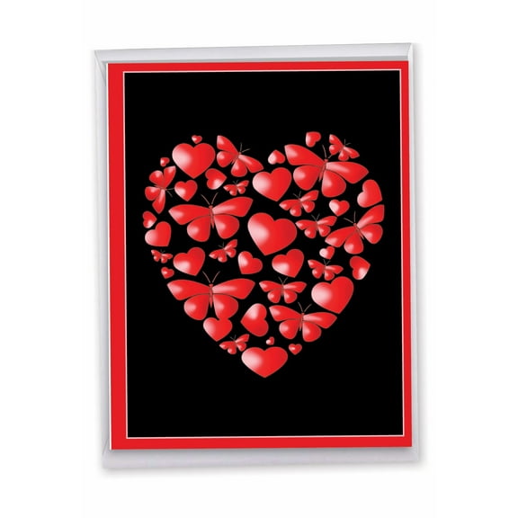 NobleWorks Jumbo Valentine's Day Greeting Card 8.5 x 11 Inch with Envelope (1 Pack) Large Jumbo Hearts and Butterflies J9076CVDG